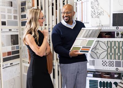 ProSource Account Manager showing some materials to a homeowner client.