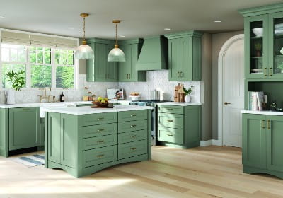 Homecrest Rosedale cabinets haven painted hardwood available at ProSource Wholesale