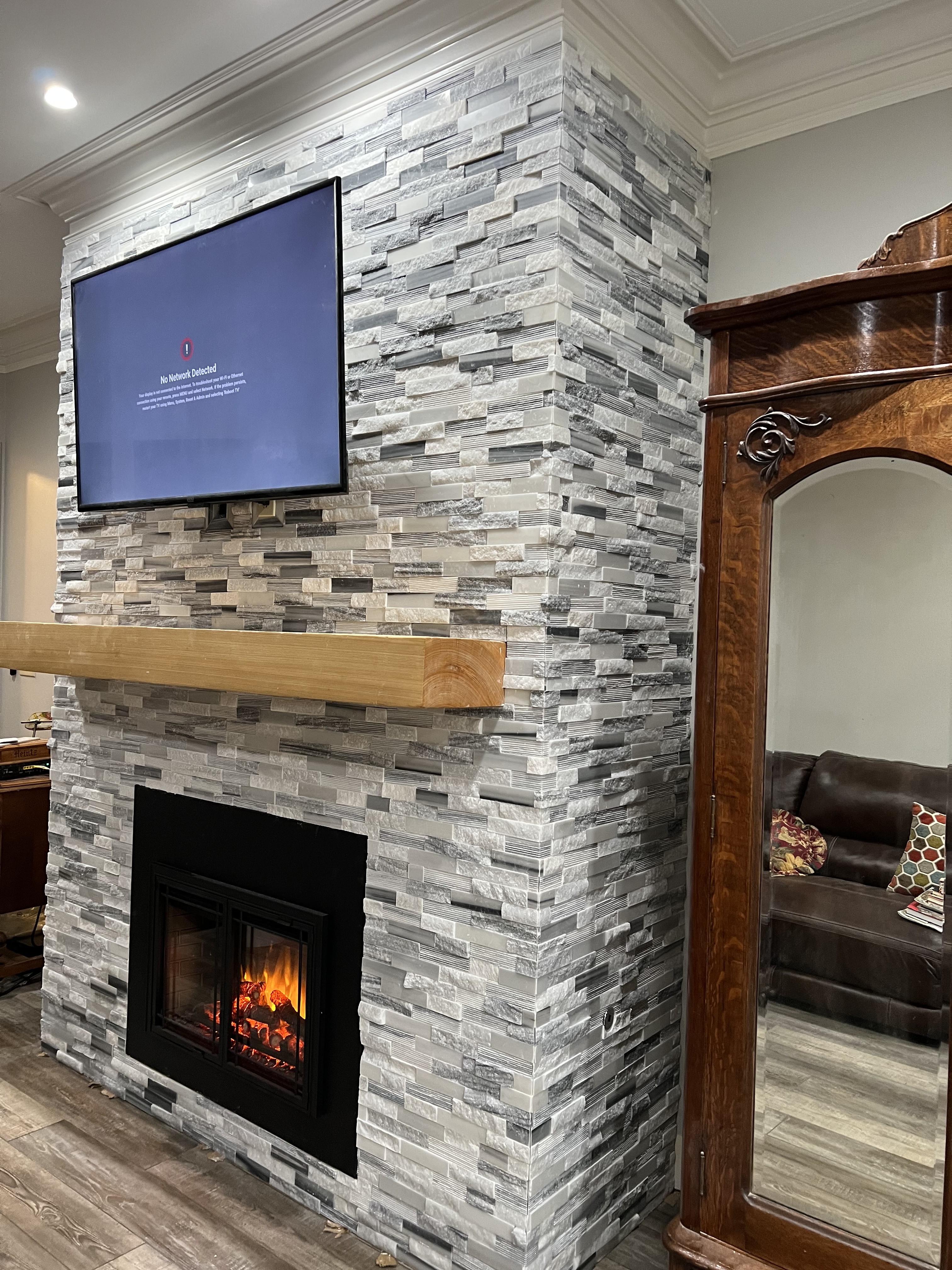 Stacked Stone Fireplace 