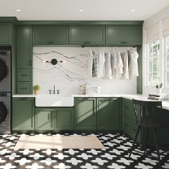 Laundry room scene with Waypoint Cabinetry available at ProSource Wholesale 